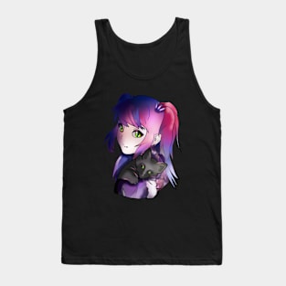 Witch enchantress with purple hair and a black kitten Tank Top